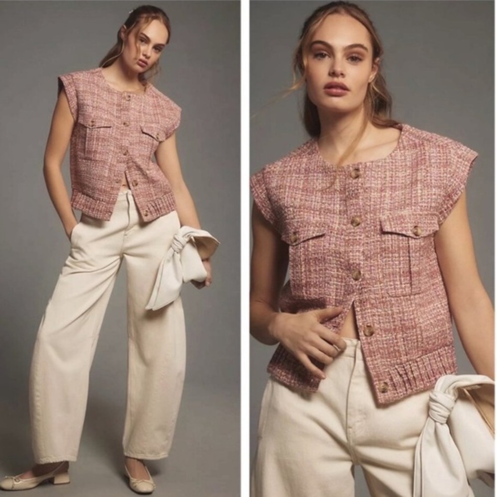NWT ANTHROPOLOGIE MAEVE EXTENDED SHOULDER TWEED VEST SIZE MEDIUM